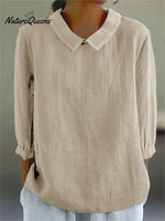 Women’s Solid Color Casual Cotton And Linen 3/4 Sleeve Shirt Sand / S