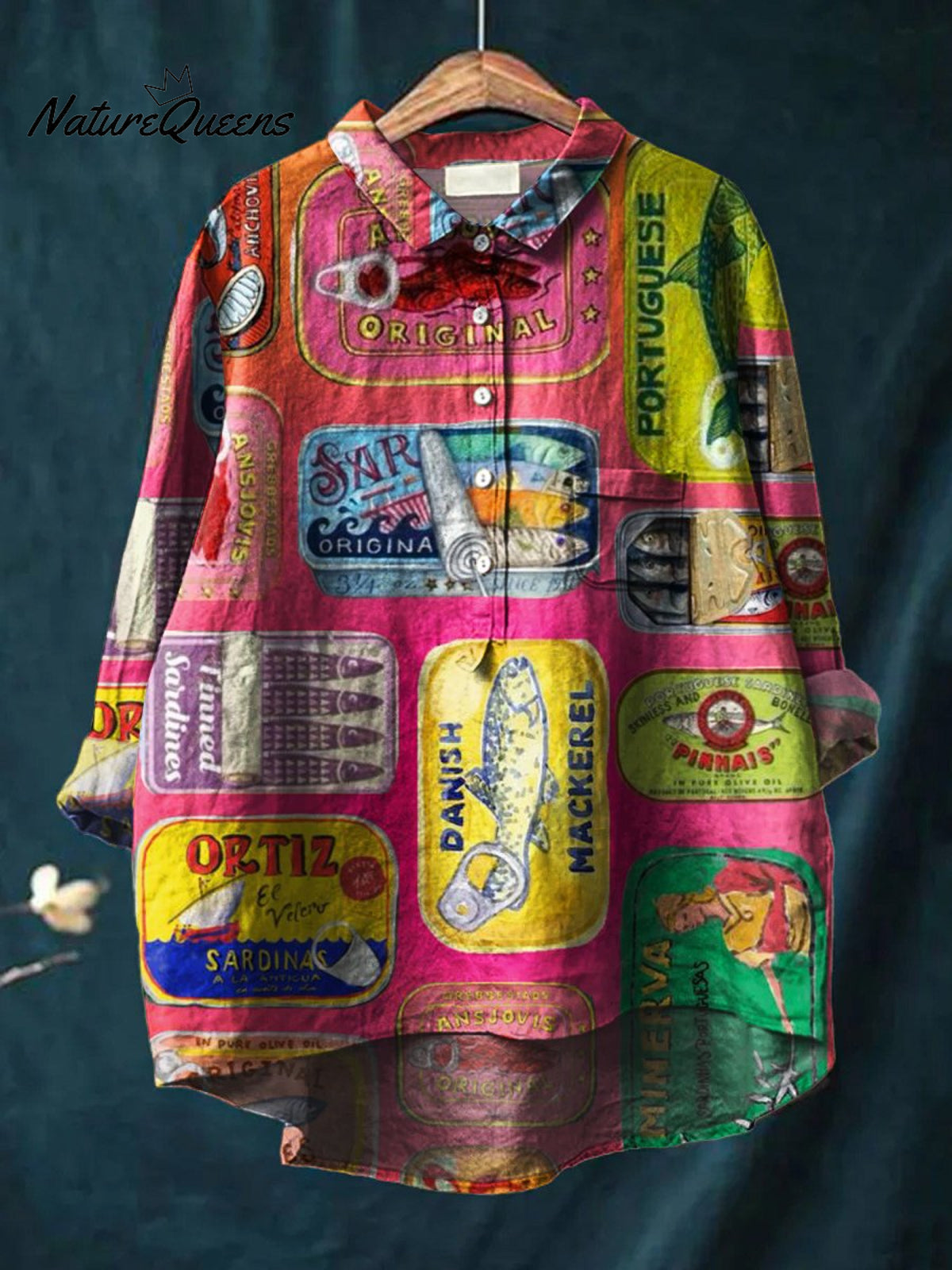 Women's FishArt Print Casual Cotton And Linen Shirt