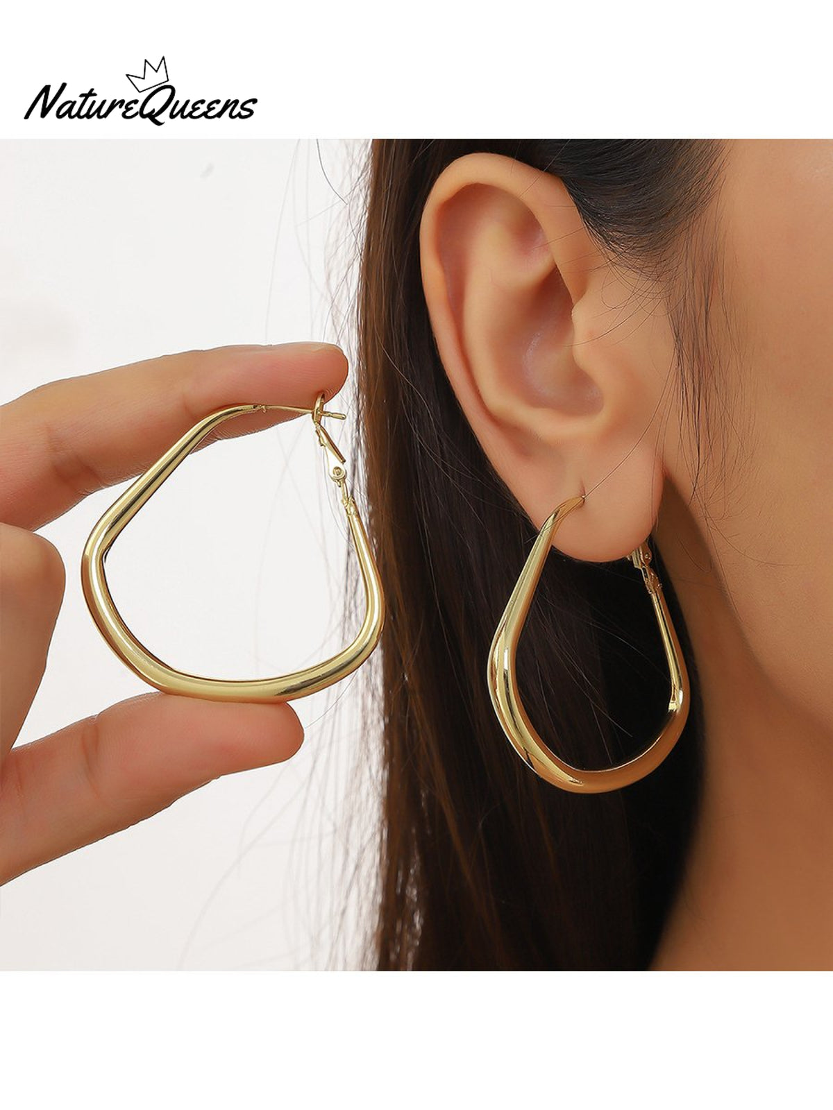 Geometric Metal Shape Plain Hoop Earrings