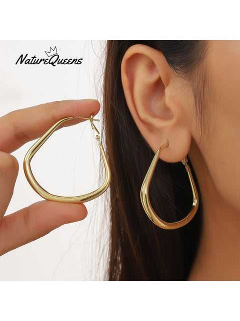 Geometric Metal Shape Plain Hoop Earrings