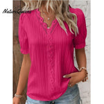 Women's Hollow Short Sleeve European and American Dress Shirt