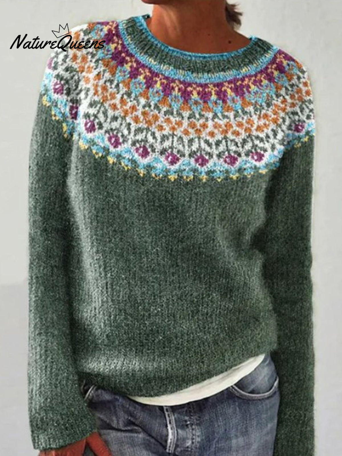 Retro Art Print Casual Pullover Sweater