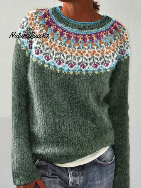 Retro Art Print Casual Pullover Sweater
