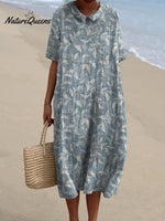 Spring Vines Pattern Printed Women’s Pocket Linen Dress (Convertible With Front And Back Option)