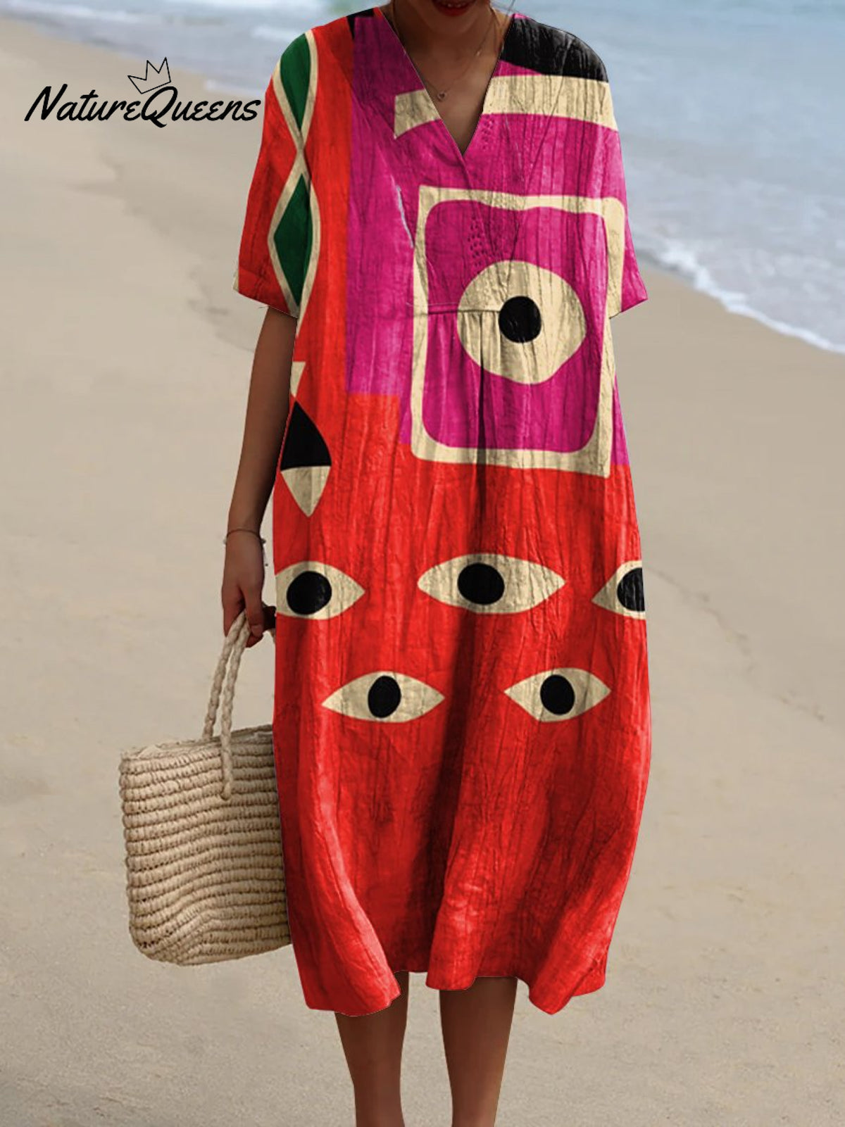 Women's Abstract Eyes and Fish Watercolor Splash Fluid Art Print Flowy Dress