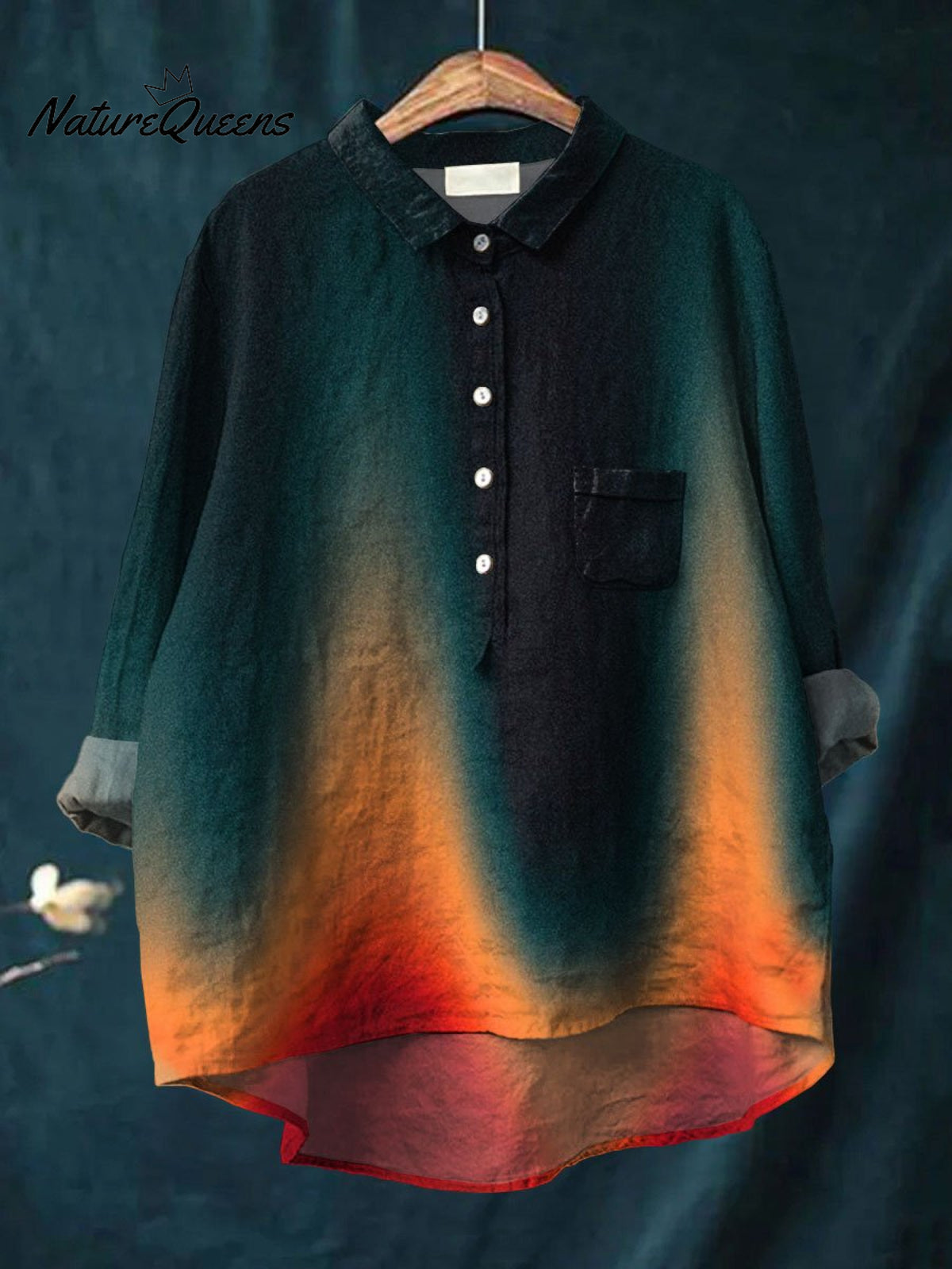 Women's Gradient Colour Art Print Casual Cotton And Linen Shirt