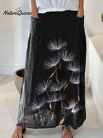 Women’s Flowers Dandelion Casual Print Linen Pocket Skirt
