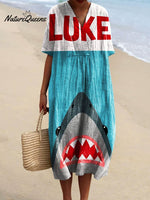 Women's Vintage Ocean Fish Shark Art Print Flowy Dress