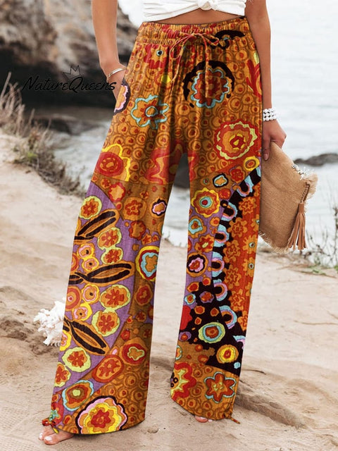Women's  Floral  Art Printed Cotton And Linen Casual Pants
