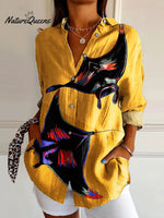 Women's Vintage Manta Rays Art Print Casual Cotton Shirt