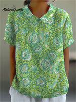 Women's Vintage Flower Print Casual Cotton And Linen Shirt