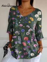 Vibrant Spring Botanical Garden Pattern Printed Women's Casual Pullover Knit