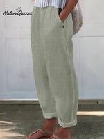 Women’s Printed Cotton And Linen Casual Pants Grey Green / S