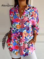 Women's Flower Art Print Casual Cotton Shirt
