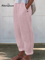 Women’s Printed Cotton And Linen Casual Pants Pink / S