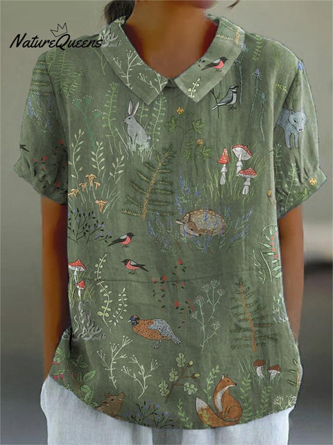 Woodland And Animals Pattern Printed Women’s Linen Pocket Skirt Top3 / S