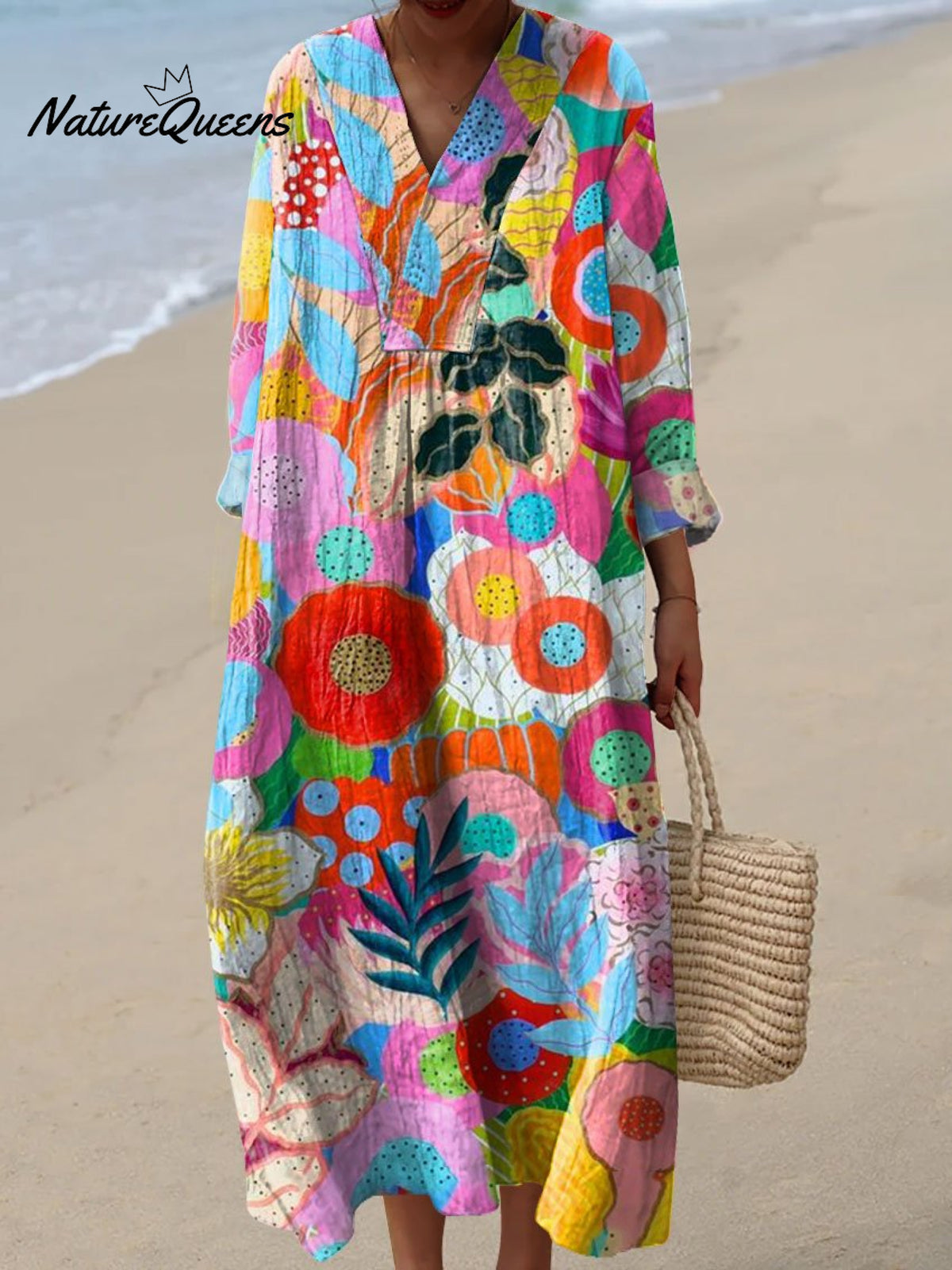 Women'sRetroFlowersArt Print Casual Dress