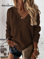 V-neck Long-sleeved Pullover Sweater Top