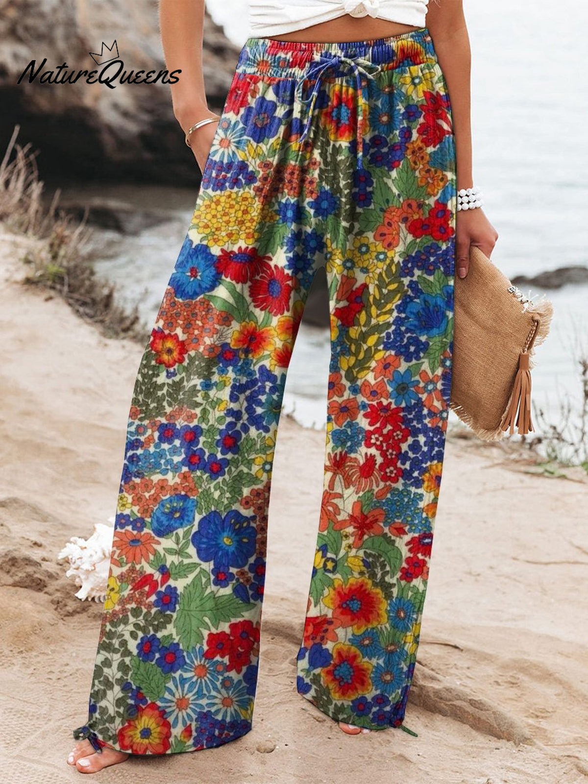 Women'sFloralArt Printed Cotton And Linen Casual Pants