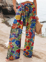 Women'sFloralArt Printed Cotton And Linen Casual Pants