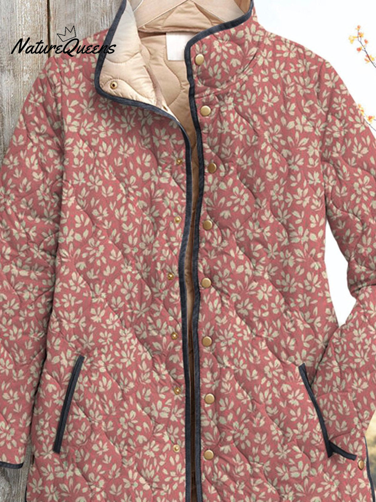 70s Style Retro Small Floral Pattern Printed Women's Casual Quilted Cardigan