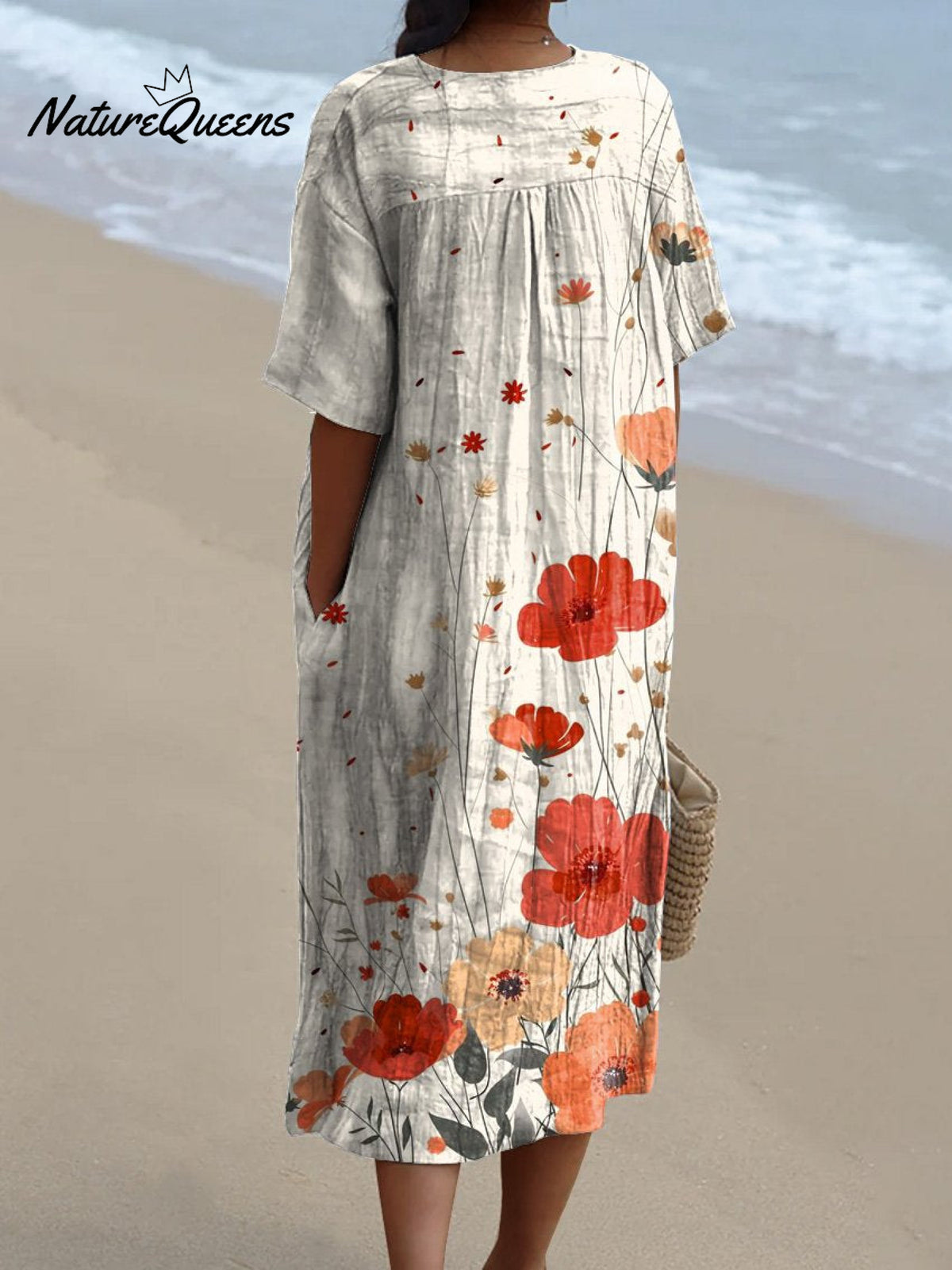 Watercolor Poppy Floral Art Pattern Printed Women's Flowy Dress