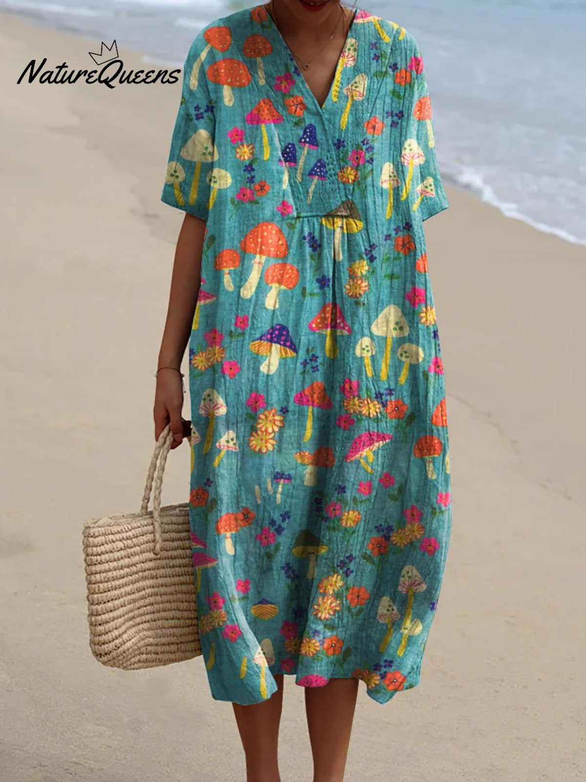 Women's Mushroom Art Print Flowy Dress