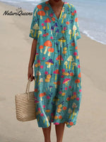 Women's Mushroom Art Print Flowy Dress