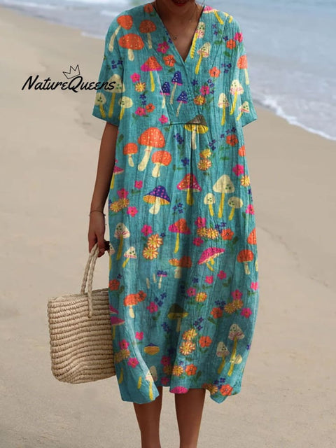 Women's Mushroom Art Print Flowy Dress