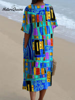Women's AbstrctArt Print Flowy Dress