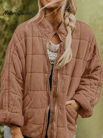 Women's Solid Color Stand Collar Loose Long Sleeve Pocket Cotton Jacket