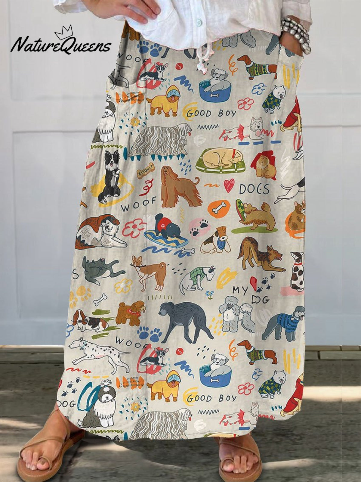 Women's Cute Dog Art Art Print Linen Pocket Skirt