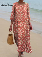 Women'sFlower ArtPrint Pocket Cotton Dress