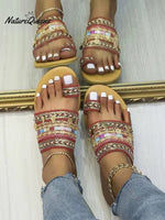 Women’s Set - Toe Bohemian Ethnic Slippers Red / 36