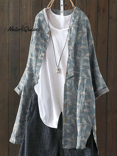 Spring Vines Pattern Printed Women's Loose Casual Top Jacket