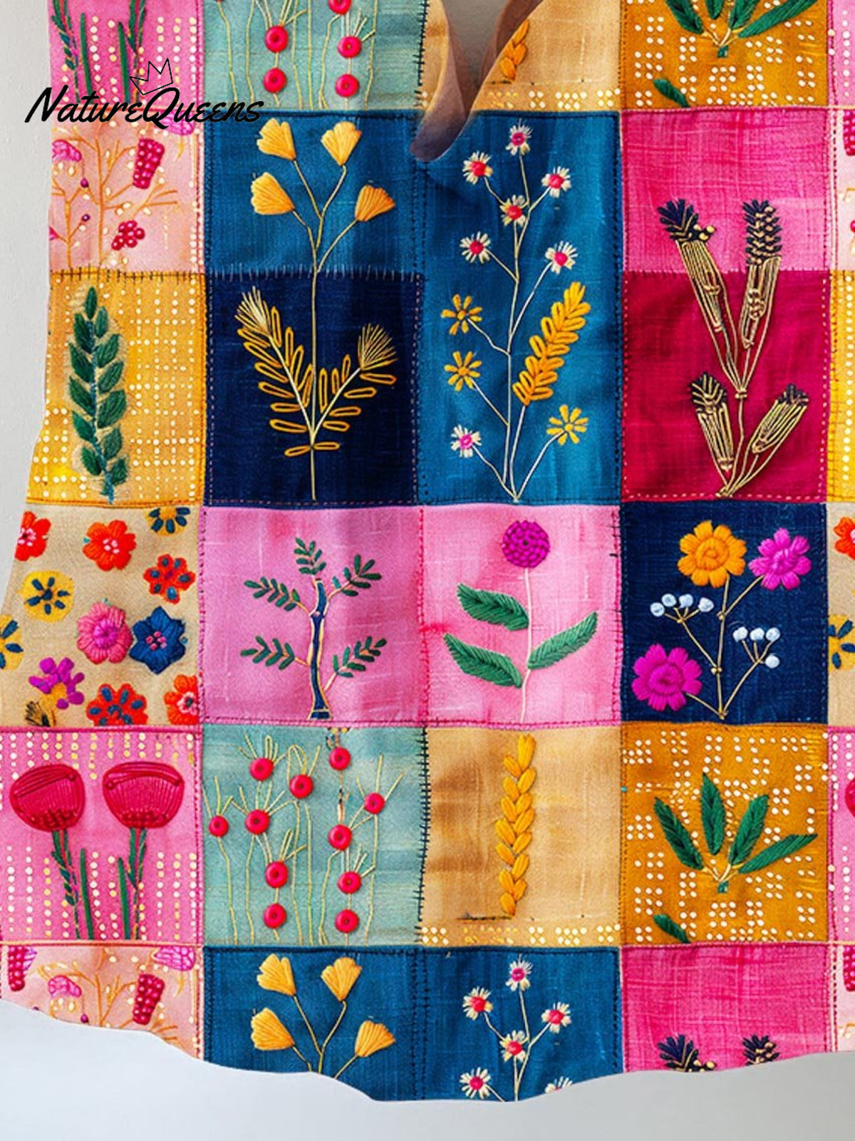 Flower Splicing Print Pattern Linen Tote Bag