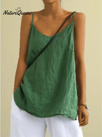 New Cotton And Linen Camisoles For Women In Summer Green / S