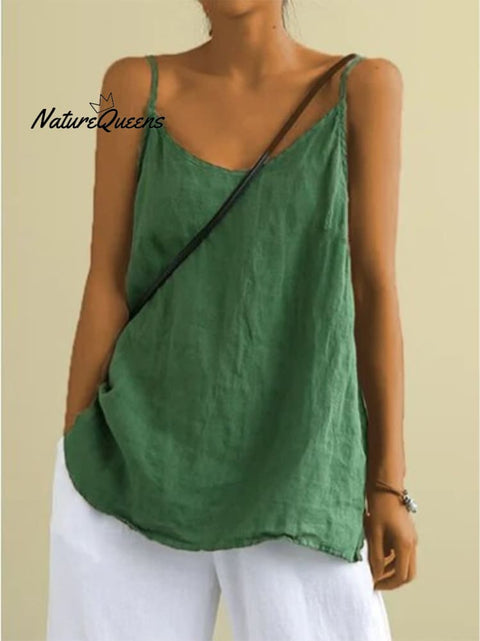 New Cotton And Linen Camisoles For Women In Summer Green / S