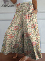 70s Style Vintage Floral Garden Printed Women's Cotton Wide Leg Pants