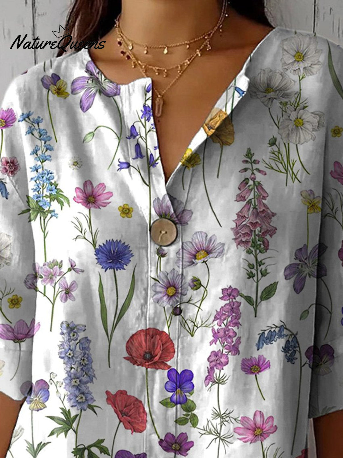 Spring Botanical Garden Pattern Printed Women's Casual Cotton Linen Shirt