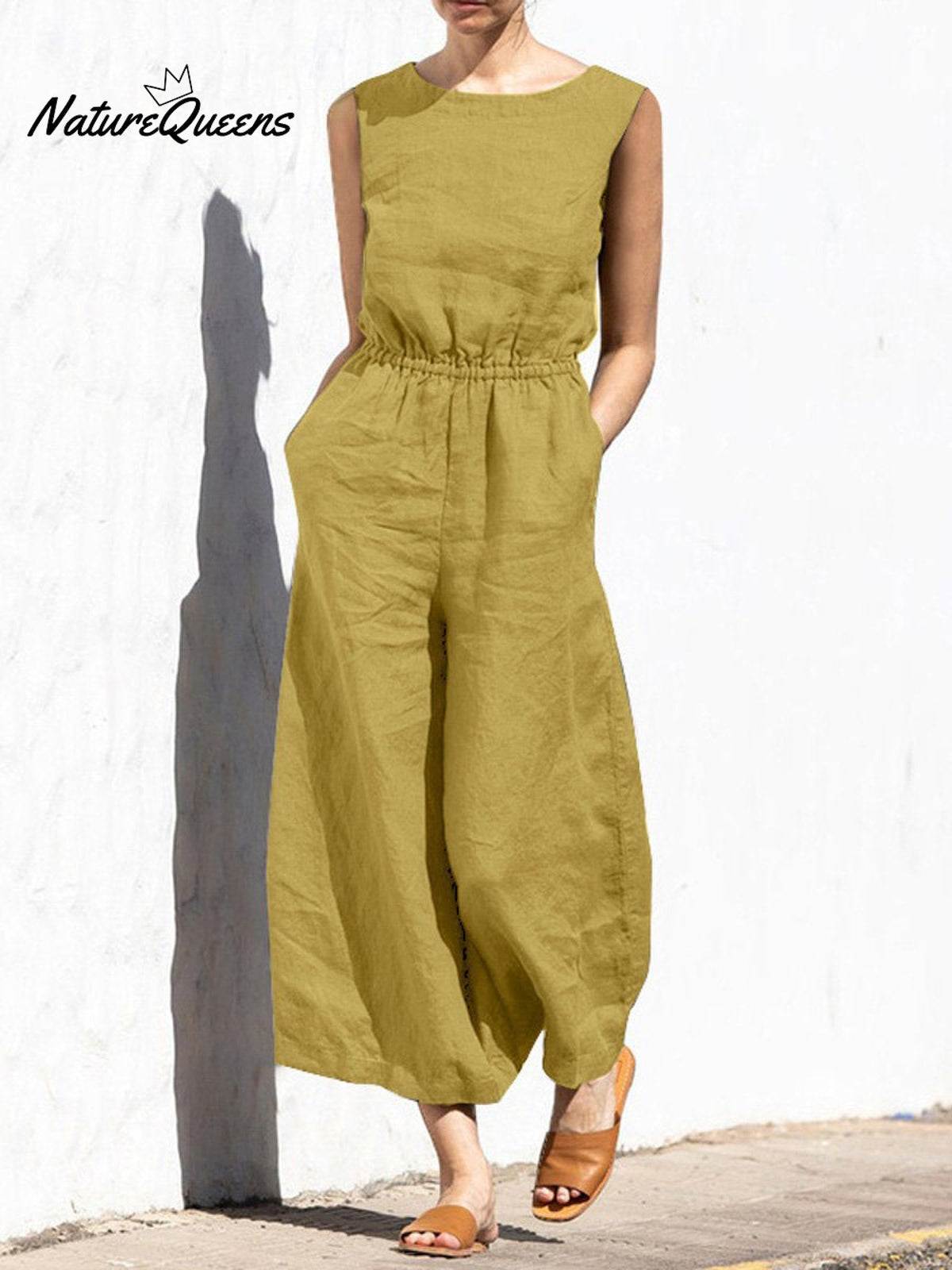 Women's Solid Color Loose Elegant Casual Sleeveless Jumpsuit