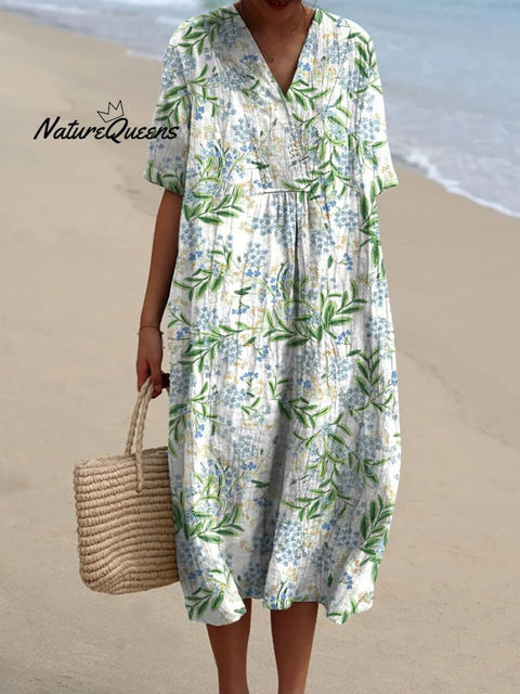 Spring Cornflower Repeat Pattern Printed Women’s Flowy Dress White / S