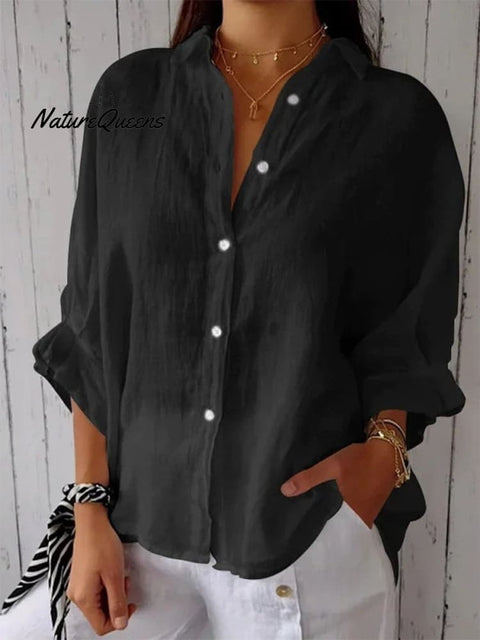 Women’s Cotton & Linen Casual Tie - Back Shirt Black / S