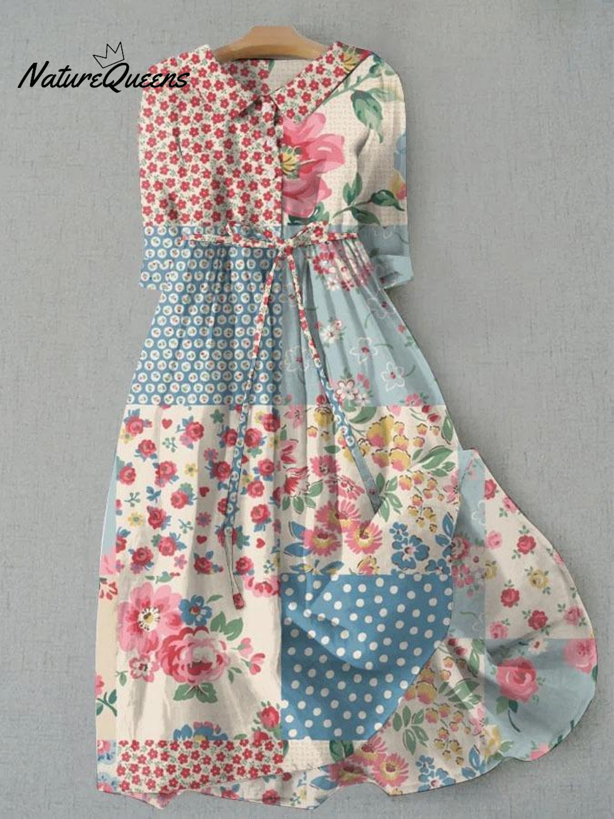 Women’s Vintage Flower Art Print Casual Cute Cozy Dress Multicolor / S