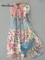 Women’s Vintage Flower Art Print Casual Cute Cozy Dress Multicolor / S