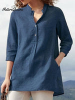 Women's Solid Color Loose Elegant Casual Cotton And Linen Shirt
