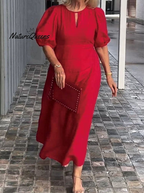 Women's Solid Color Loose Elegant Casual Puff Sleeves Dress