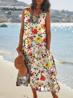 Assorted Tropical Floral Repeat Pattern Printed Women’s Pocket Pinafore Linen Dress Multicolor / S