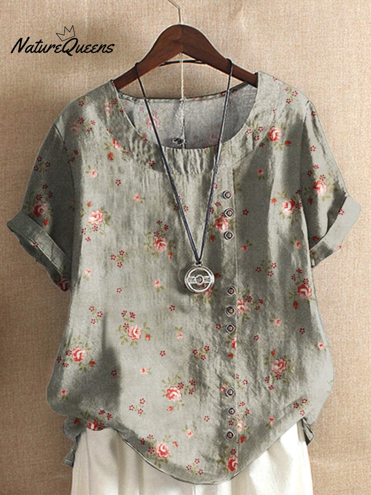 Women’s Flower Art Print Casual Cotton And Linen Shirt Multicolor / S