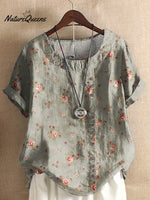 Women’s Flower Art Print Casual Cotton And Linen Shirt Multicolor / S